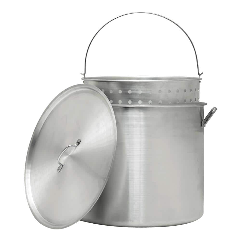 Nexgrill 42 qt. Aluminum Pot with Strainer Basket and Lid, Silver