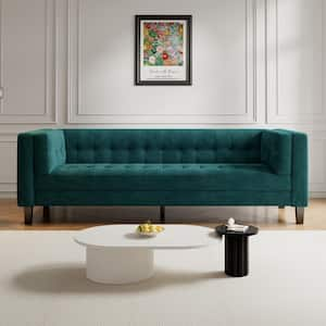 89.75 in. W Square Arms Velvet Upholstery Rectangle 3-Seater Modern 3-Seater Low Profile Sofa in Green