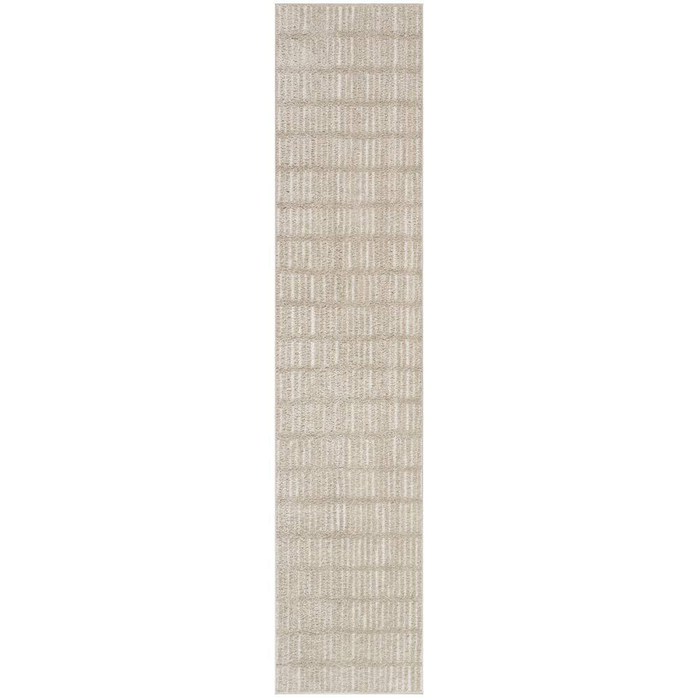 Nourison Cozy Modern Grey Ivory 2 ft. x 10 ft. Linear Contemporary ...