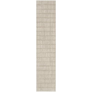 Cozy Modern Grey Ivory 2 ft. x 10 ft. Linear Contemporary Runner Area Rug