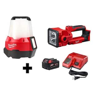 M18 18-Volt Lithium-Ion Cordless Search Light & Radius LED Compact Site Light Combo Kit w/One 5.0Ah Battery & Charge