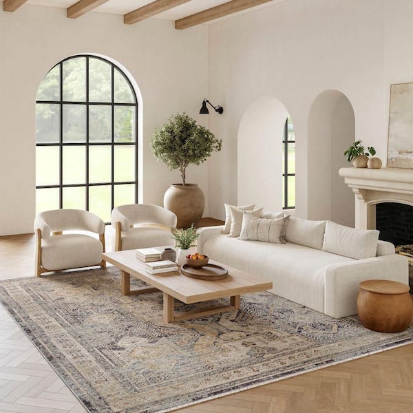 Nyle Ivory Charcoal 12 ft. x 16 ft. Vintage Persian Area Rug