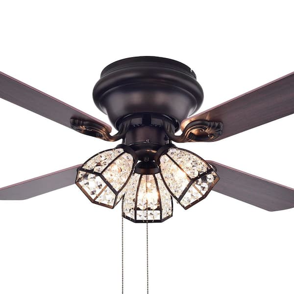 Warehouse of Tiffany Tarudor 42 in. 3-Light Indoor Bronze Finish Hand Pull Chain Ceiling Fan with Light Kit