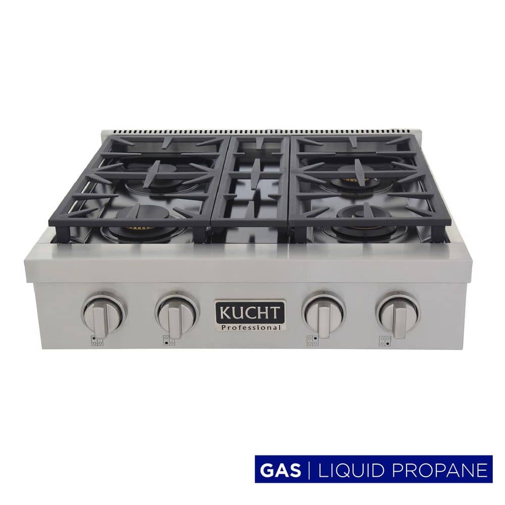 Professional 30 in. Liquid Propane Gas Range Top in Stainless Steel with Classic Silver Knobs with 4 Burners