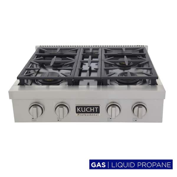Professional 30 in. Liquid Propane Gas Range Top in Stainless Steel with Classic Silver Knobs with 4 Burners