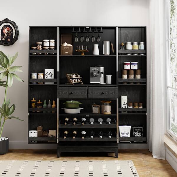 Seafuloy Black Wood Bar Cabinet with Wine Racks Storage Server  WF285318AAB-1 - The Home Depot