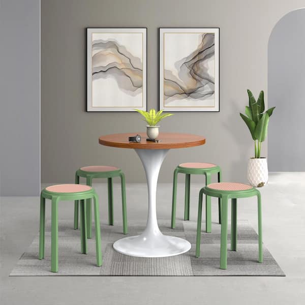 Tresse 17.7 in. Green Backless Round Plastic Counter Stool with Plastic Seat