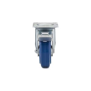 3-15/16 in. (100 mm) Blue Double-Lock Brake Swivel Plate Caster with 132 lb. Load Rating