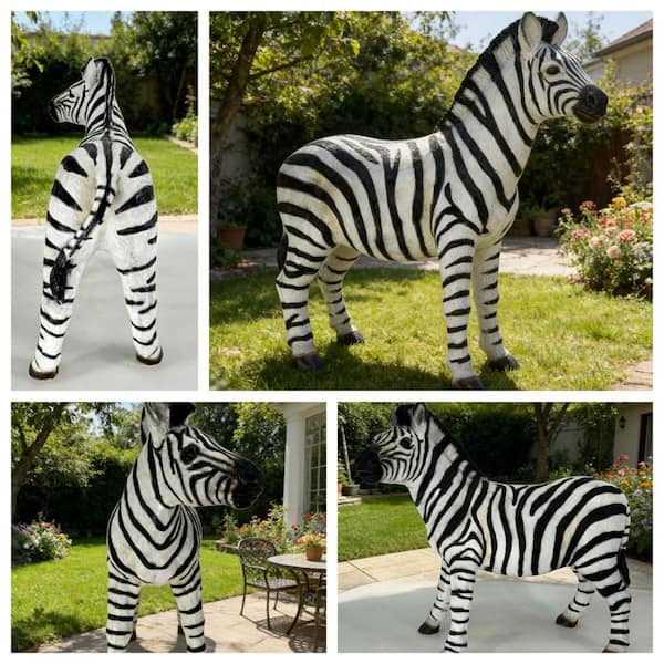 FUNKOL White 19.49 in. W x 18.31 in. H Resin Zebra Garden Statue
