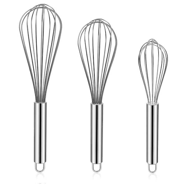 Stainless Steel Whisk Set Silver Kitchen Whisk Balloon Egg Beater for Blending Stirring Cooking Baking 3 Pack