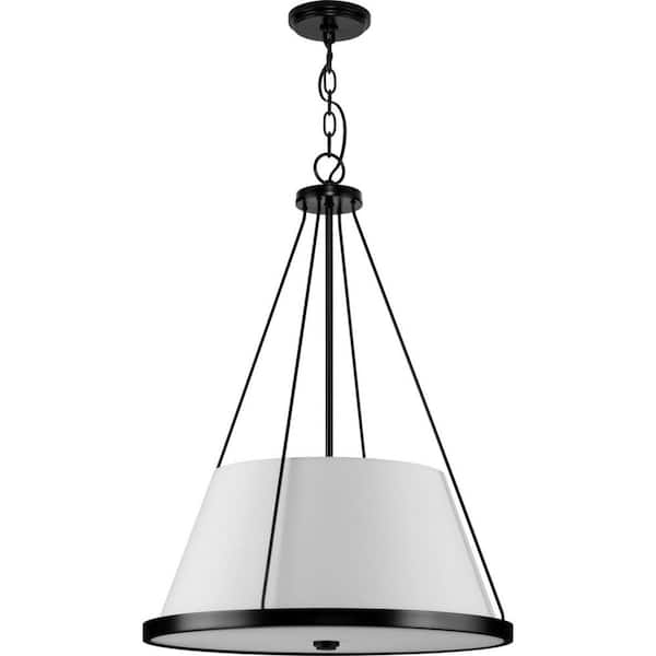 Progress Lighting Saffert Collection 22 in. 3-Light Matte Black with Clear Glass Shades New Traditional Pendant for Kitchen