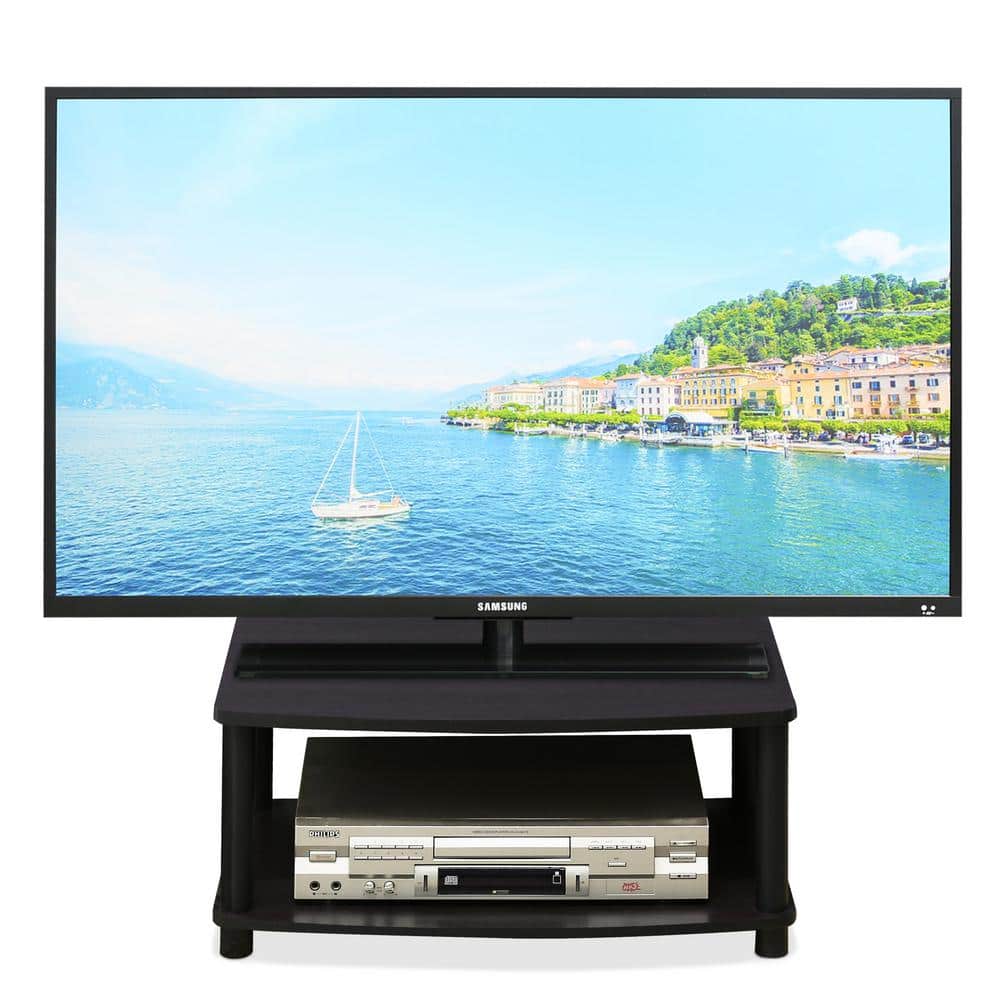Dark Walnut 2-Tier Rectangular TV Stand with PVC Poles