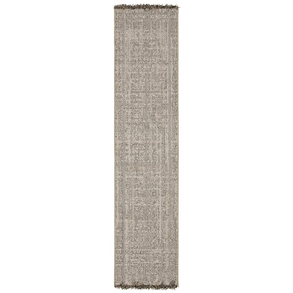 Gables Beige 2 ft. x 8 ft. Solid Distressed Polypropylene Indoor/Outdoor Runner Area Rug