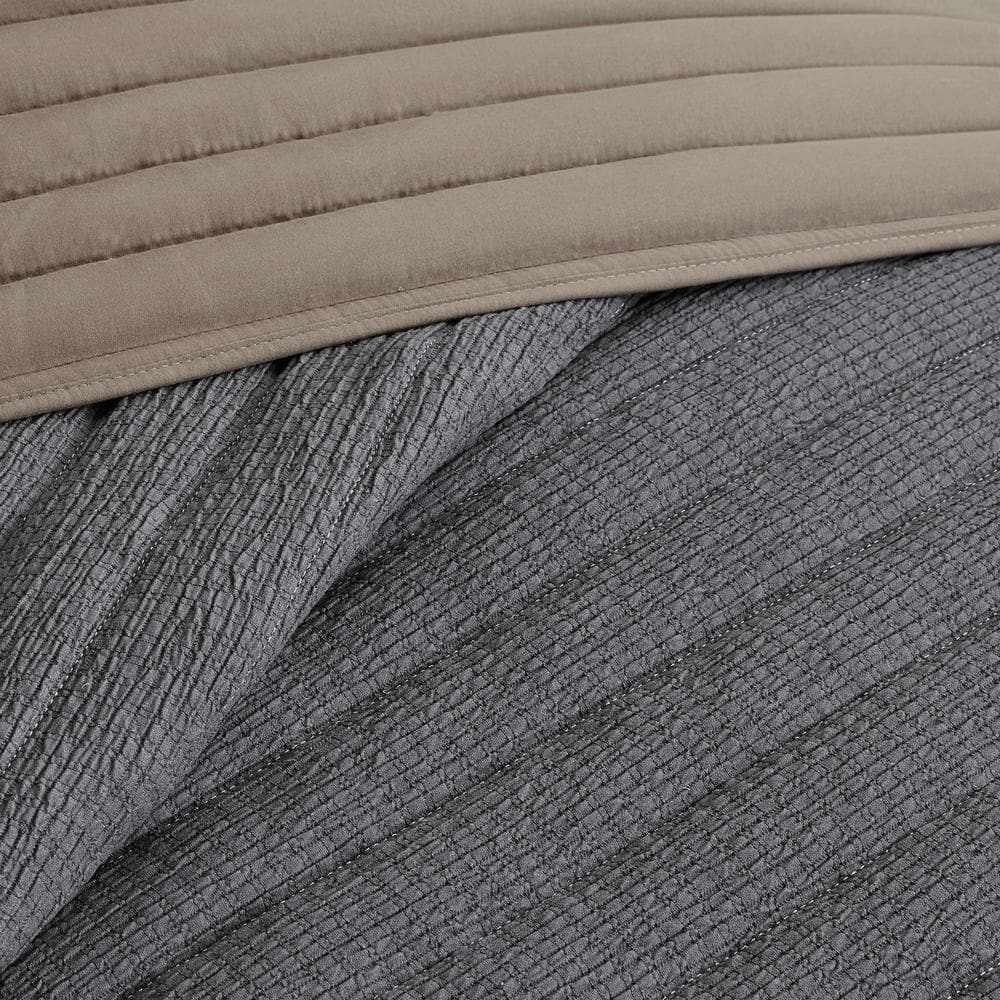 Charcoal King Reversible Microfiber 3-Piece Quilt Set