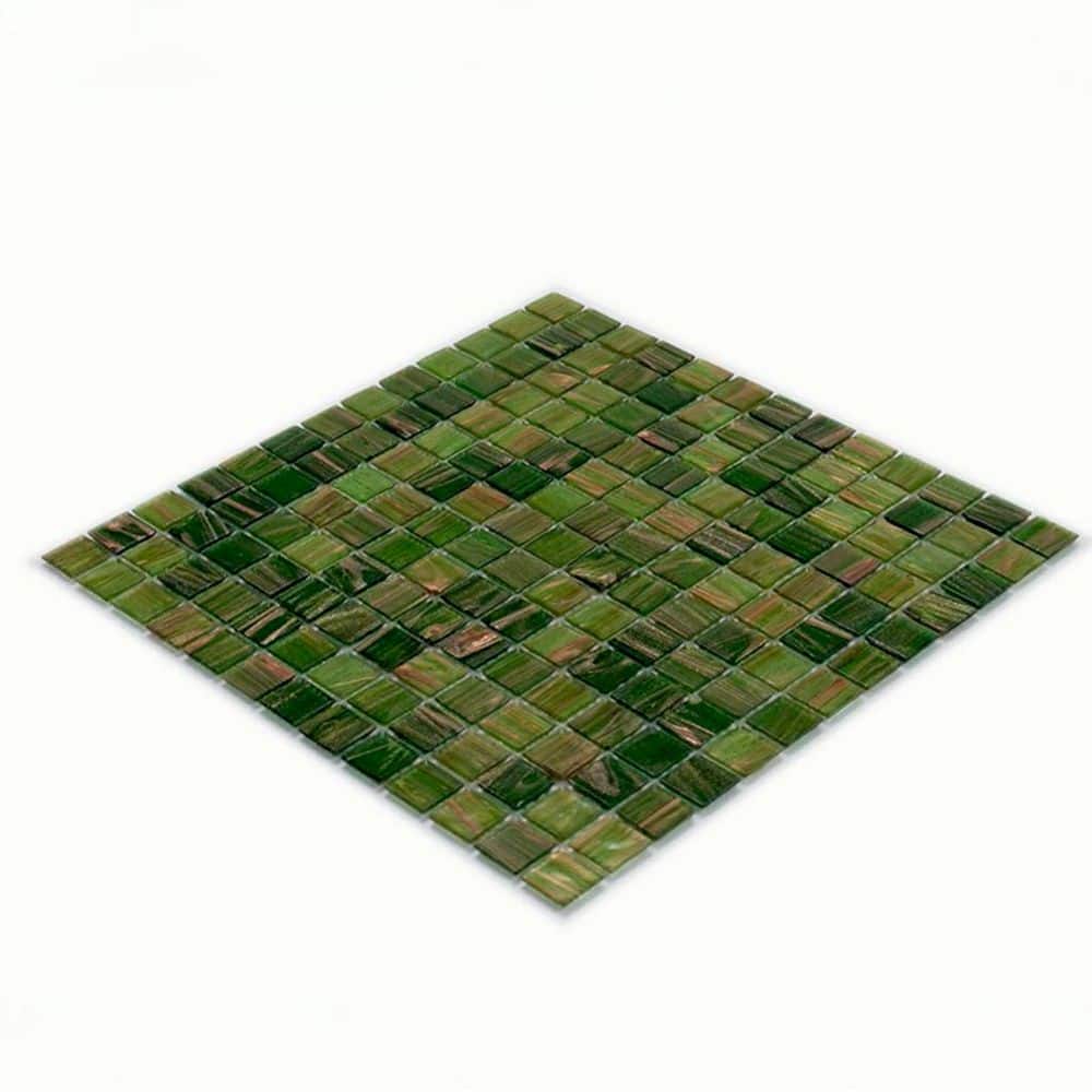 Mingles 12" x 12" Glossy Green Glass Mosaic Tile