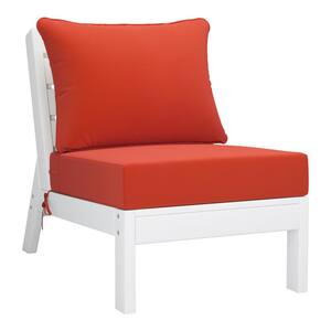 Birchwood Outdoor Patio Deep Seating HDPE Armless Lounge Chair in White with Orange Cushions