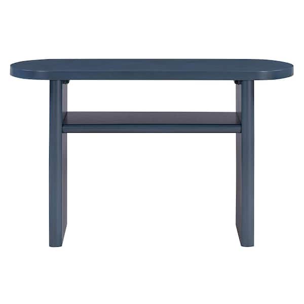 Unbranded Navy Blue Wood Outdoor Side Table, Console Table with Rounded Edges, Sturdy Shelf Design for Entryway, Living Room