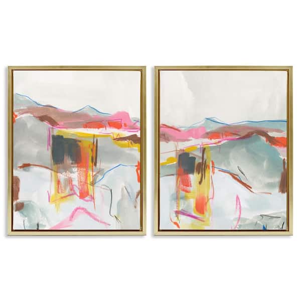 Stupell Industries Restless Soft Mountain Abstract by Melissa Wang 2 Pieces Gold Floater Frame Abstract Graphic Art Print 21 in. x 17 in.