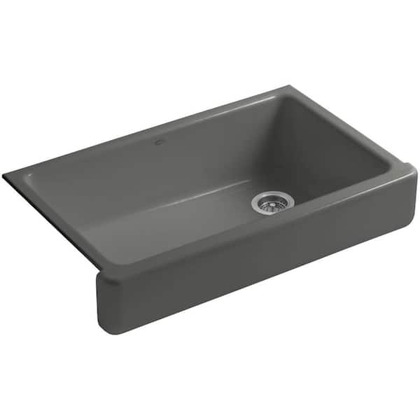 KOHLER Whitehaven Farmhouse Apron-Front Cast Iron 36 in. Single Basin Kitchen Sink in Thunder Grey