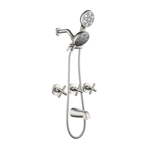 Rain 3-Handle 7-Spray Tub Shower Faucet 1.8 GPM with Pressure Balance in Brushed Nickel (Valve Included)