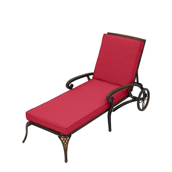 Clihome Cast Aluminum Outdoor Chaise Lounge with Removable Red Cushion ...