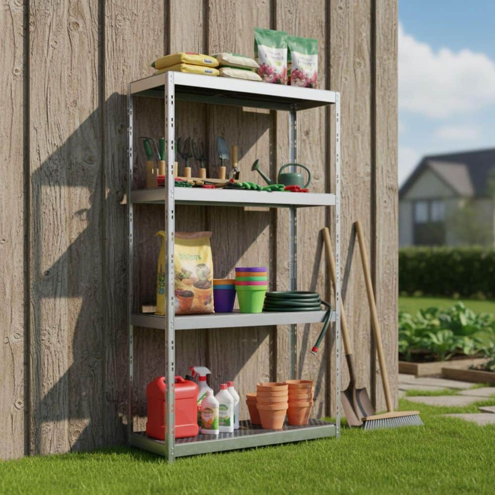 AR SHELVING All-Road 4-Tier Steel Storage Shelving Unit, Silver ...
