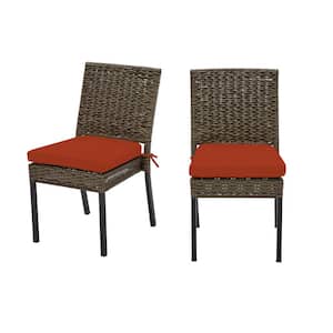 Laguna Point Brown Wicker Outdoor Patio Dining Chair with CushionGuard Quarry Red Cushions (2-Pack)