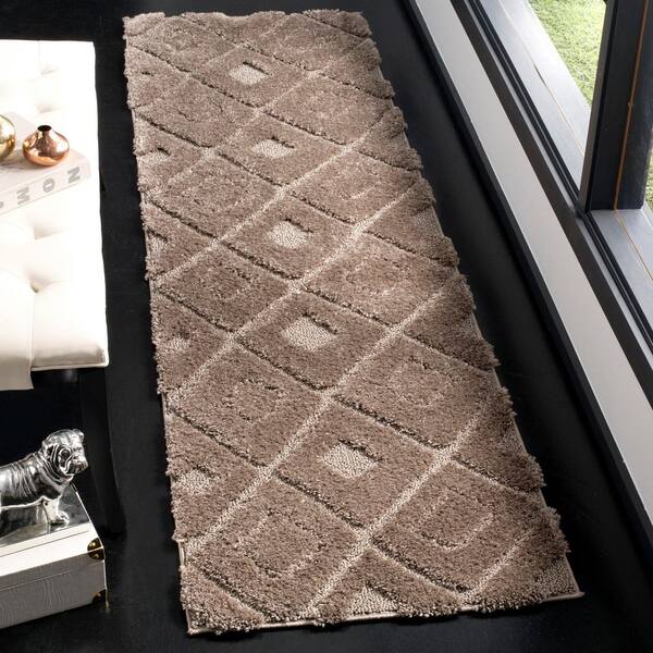 Olympia Shag 2 ft. x 8 ft. Mushroom Diamond High-Low Runner Rug