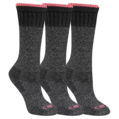 Women's 5.5-11.5 Charcoal Wool Blend Cold Weather Boot Crew Socks (3-Pack Bundle)