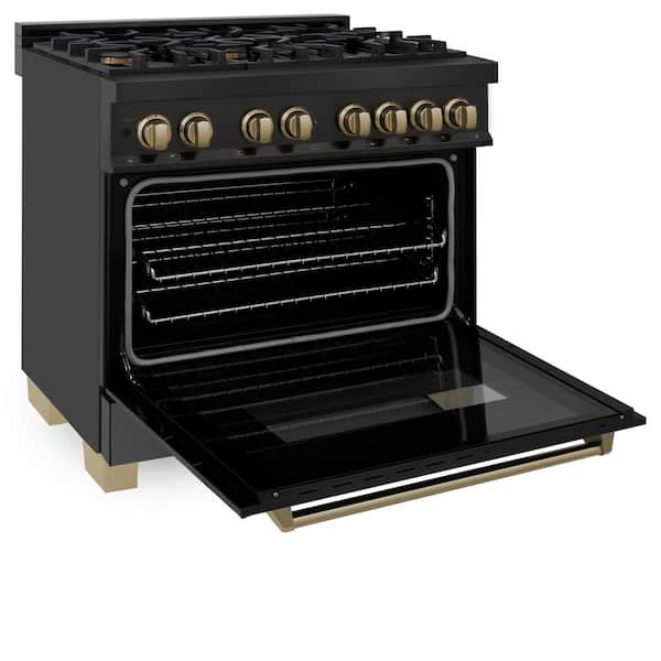 Autograph Edition 36 in. 6 Burner Dual Fuel Range in Black Stainless Steel and Champagne Bronze