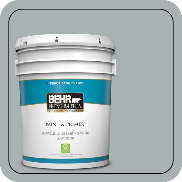 BEHR PREMIUM PLUS 5 gal. #730F-4 Flint Smoke Satin Enamel Low Odor Interior Paint & Primer