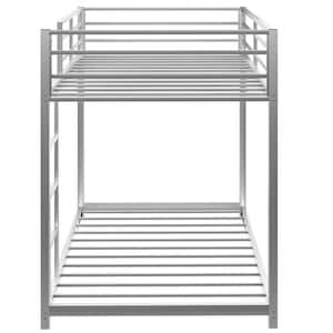 Twin Over Twin Metal Bunk Bed, Low Bunk Bed with Ladder - Silver