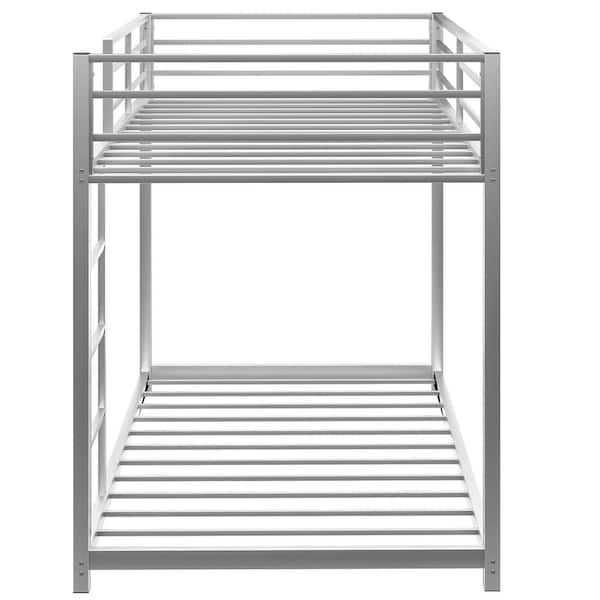 Twin Over Twin Metal Bunk Bed, Low Bunk Bed with Ladder - Silver