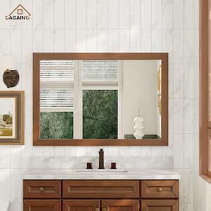 46 in. W x 34 in. H Rectangle Modern Wood Framed Wall Mounted Bathroom Vanity Mirror in Traditional Brown