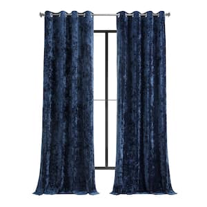 Sapphire Blue Lush Crush Velvet 50 in. W x 108 in. L - Grommet Room Darkening Curtains (Single Panel)