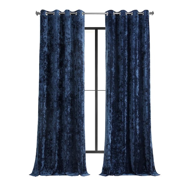 Exclusive Fabrics & Furnishings Sapphire Blue Lush Crush Velvet 50 in. W x 84 in. L - Grommet Room Darkening Curtains (Single Panel)