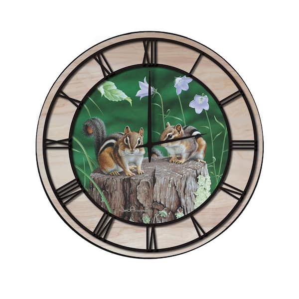 Unbranded "Chipmunks" Woodgrain Accent and Black Numbers Imaged Wall Clock