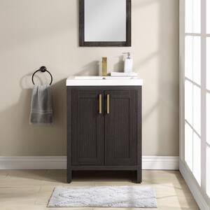 Farmhouse 24.5 in. W x 18.8 in. D x 34 in. H Single Sink Bath Vanity in Sanded Black with White Top