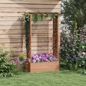 70 .9 in. x 44 in. Raised Garden Bed with Arch Trellis, Outdoor Wood Planter Box with DRainage Hole