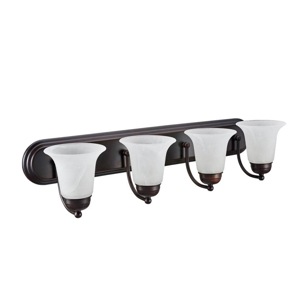 Oil Rubbed Bronze 4-Light Vanity Fixture with Alabaster Glass Shades