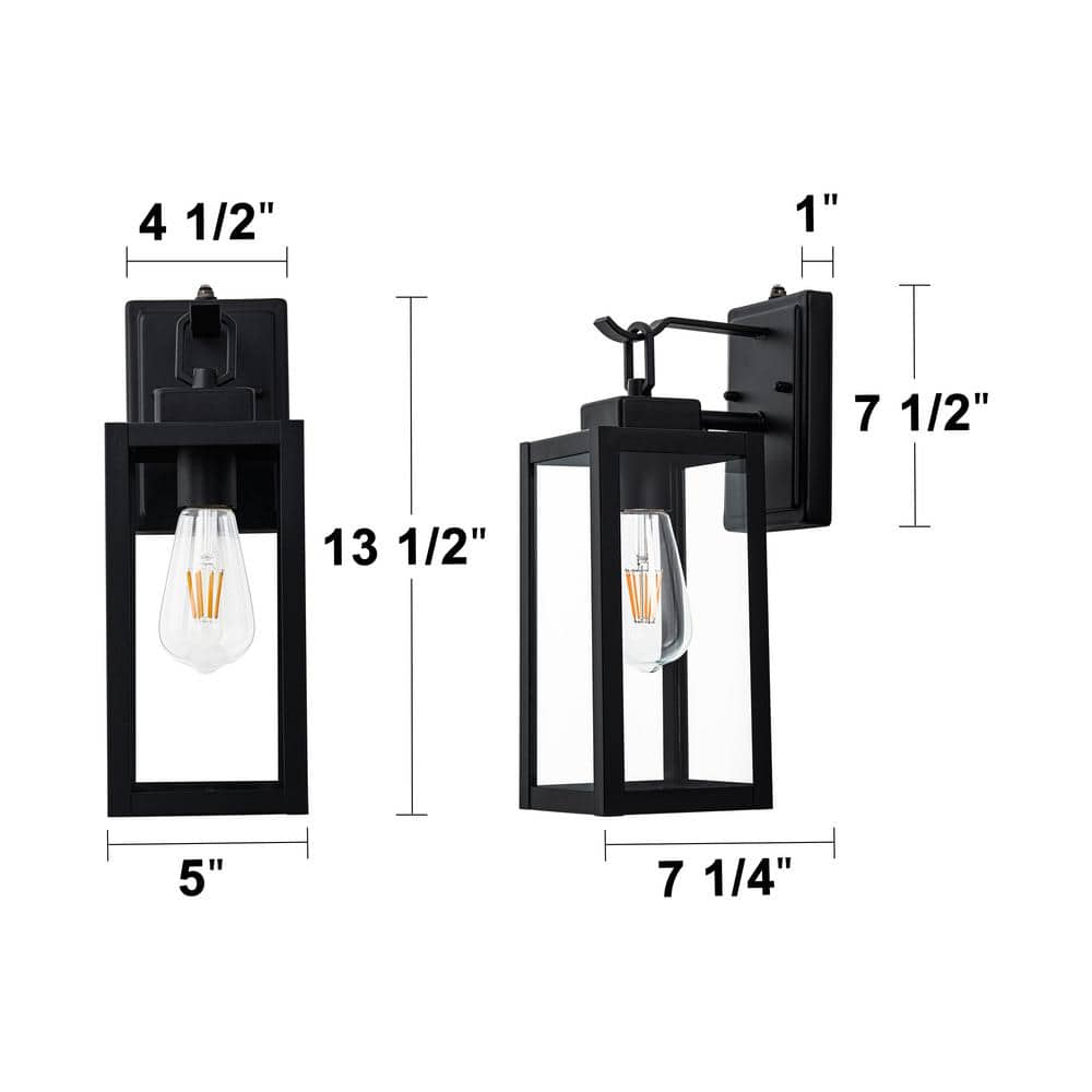 Matte Black Rectangular Metal Lantern Sconce with Clear Glass
