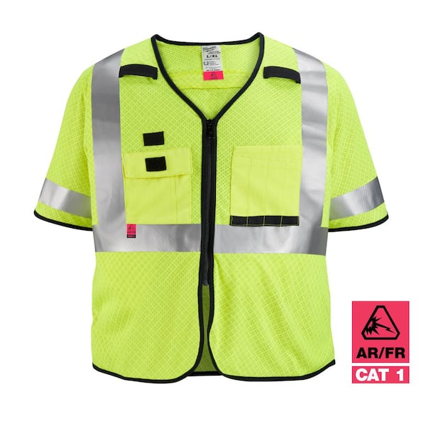 Milwaukee Arc-Rated/Flame-Resistant Small/Medium Yellow Mesh Class 3 High Visibility Safety Vest with 10-Pockets and Sleeves