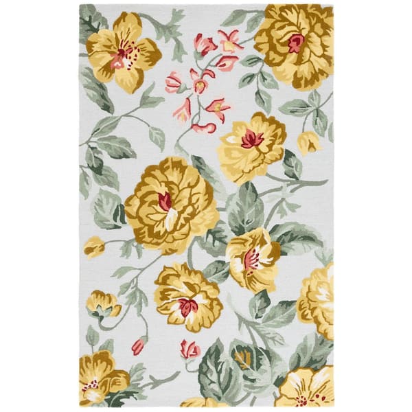 Jardin 4 ft. x 6 ft. Gold/Sage Floral Leaves Area Rug