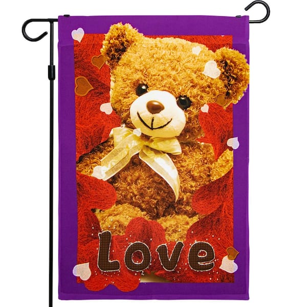 1 ft. x 1.5 ft. Polyester Valentine's Day Love Toy Bear 2-Sided Garden Flag Printed Blockout