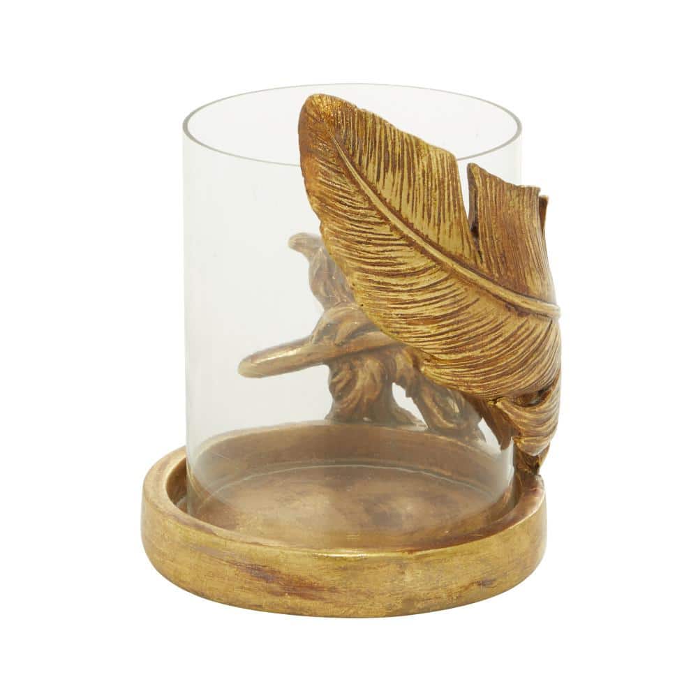 Elegant Winter Gold Glass Tabletop Hurricane Candle Lantern