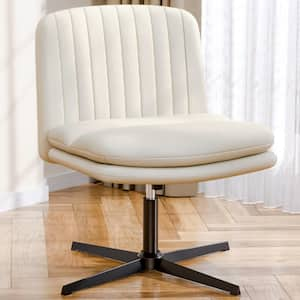 Cream Faux Leather Armless Chair Swivel office chair no wheels