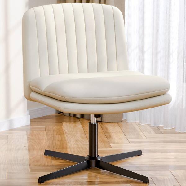 WOODYHOME Cream Faux Leather Armless Chair Swivel office chair no wheels