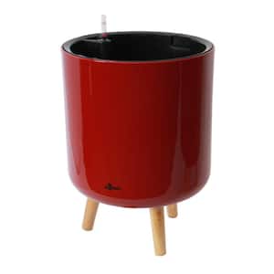Modena 12.7 in. Red Self Watering Planter with Stand