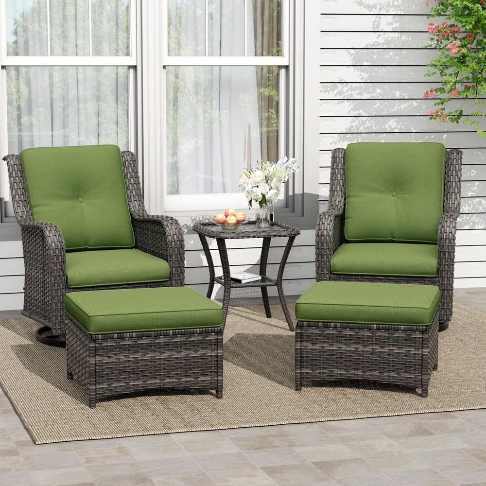 5-Piece Wicker Patio Conversation Furniture Set with Swivel Rocking Chairs and Green Cushions price history on PriceWatchPro