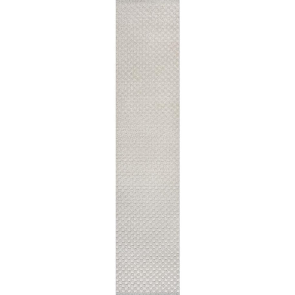Finn High-Low Modern Minimalist Checkered Monotone Ivory/Cream 2 ft. x 8 ft. Indoor/Outdoor Runner Rug